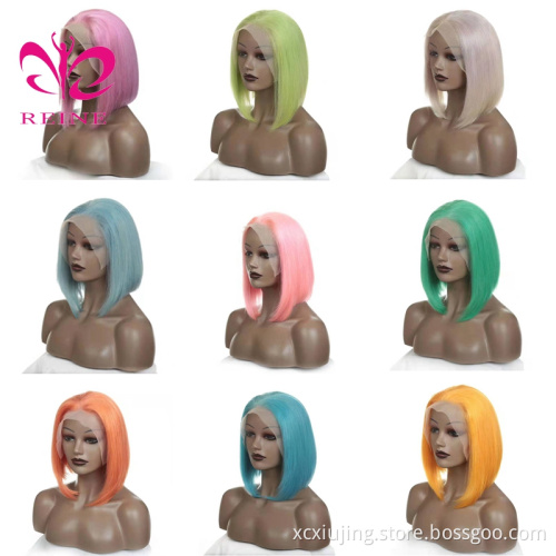 Different colored Cuticle Aligned Human Hair Wigs Short Cut Bob Lace Front Wigs Remy Human Hair
